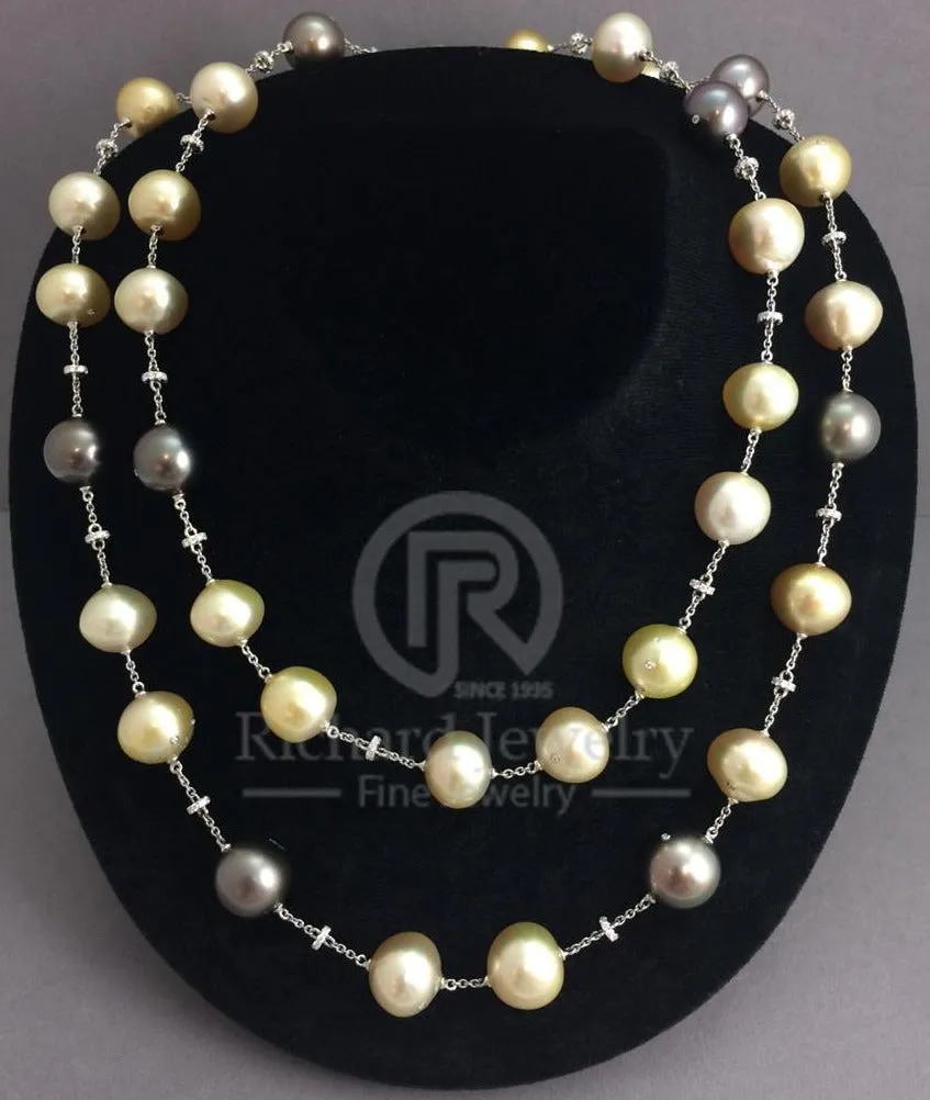 Multi-color Pearl Station Necklace