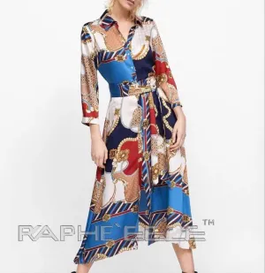 Multi Color Polyester Silky Print Dress