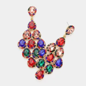 Multi-Color Rhinestone Trim and Teardrop Cluster Vine Pageant Earrings | Big Prom Earrings |  644331