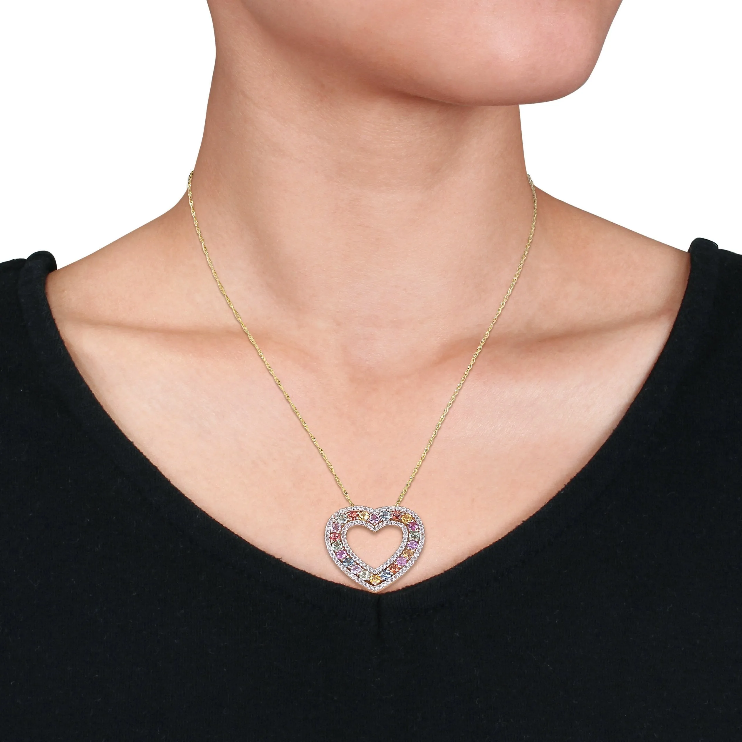 Multi Color Sapphire Heart Necklace