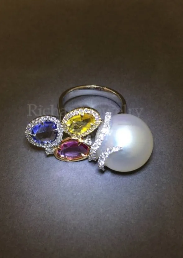 Multi-color Sapphire Pearl Ring