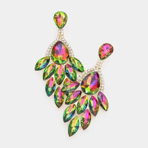 Multi-Color Teardrop Accented Marquise Cluster Stone Pageant Chandelier Earrings | Prom Earrings | 577741