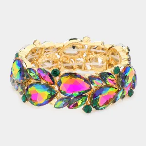 Multi-Color Teardrop and Marquise Stone Cluster Stretch Pageant Bracelet  | Bling Chunky Bracelet  |  569501