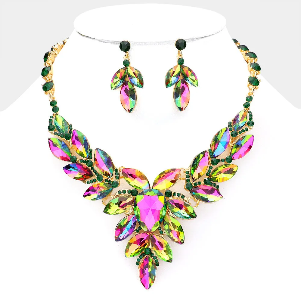 Multi-Color Teardrop Center and Marquise Stone Prom Necklace Set | Special Occasion Necklace Set |  546627