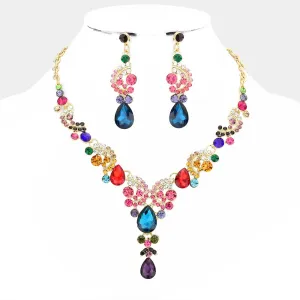 Multi-Color Teardrop Stone Prom Necklace Set | Statement Jewelry | 566581