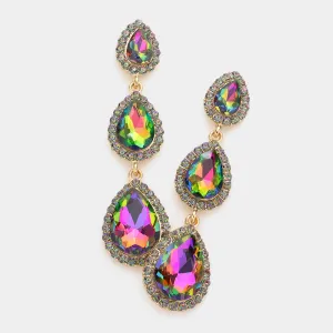 Multi-Color Triple Teardrop Pageant Earrings  | Prom Earrings | Evening Earrings |  572903