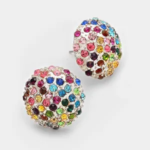 Multi Colored on Silver Crystal Dome Stud Earrings | 158460