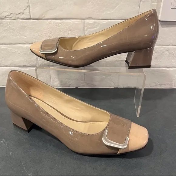 Naturalizer sz 8.5 Xavier taupe and cream faux leather heeled loafer