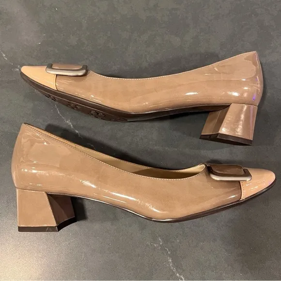 Naturalizer sz 8.5 Xavier taupe and cream faux leather heeled loafer