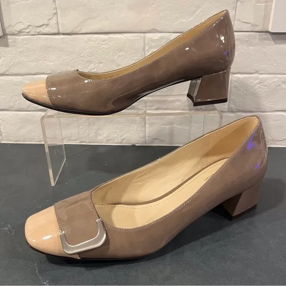 Naturalizer sz 8.5 Xavier taupe and cream faux leather heeled loafer