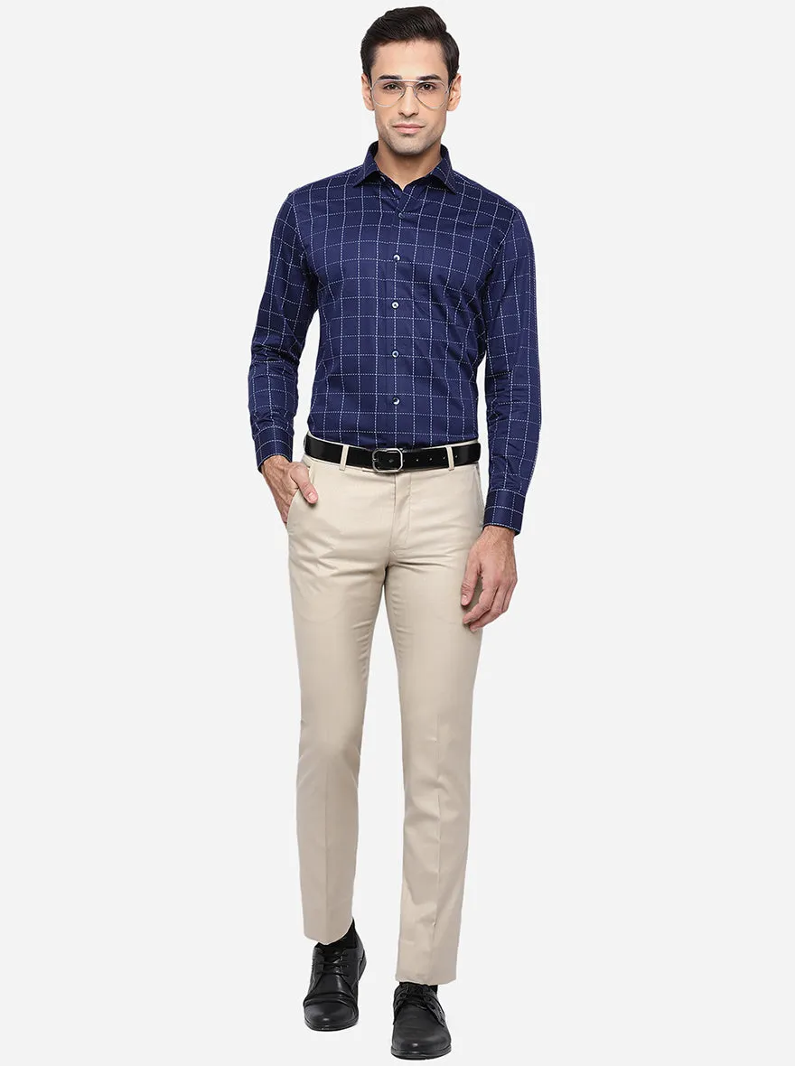Navy Blue Checked Slim Fit Formal Shirt | Metal
