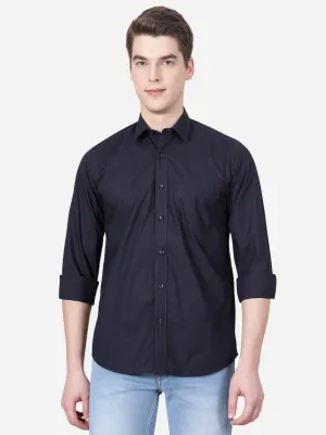 Navy Blue Solid Slim Fit Casual Shirt | JadeBlue