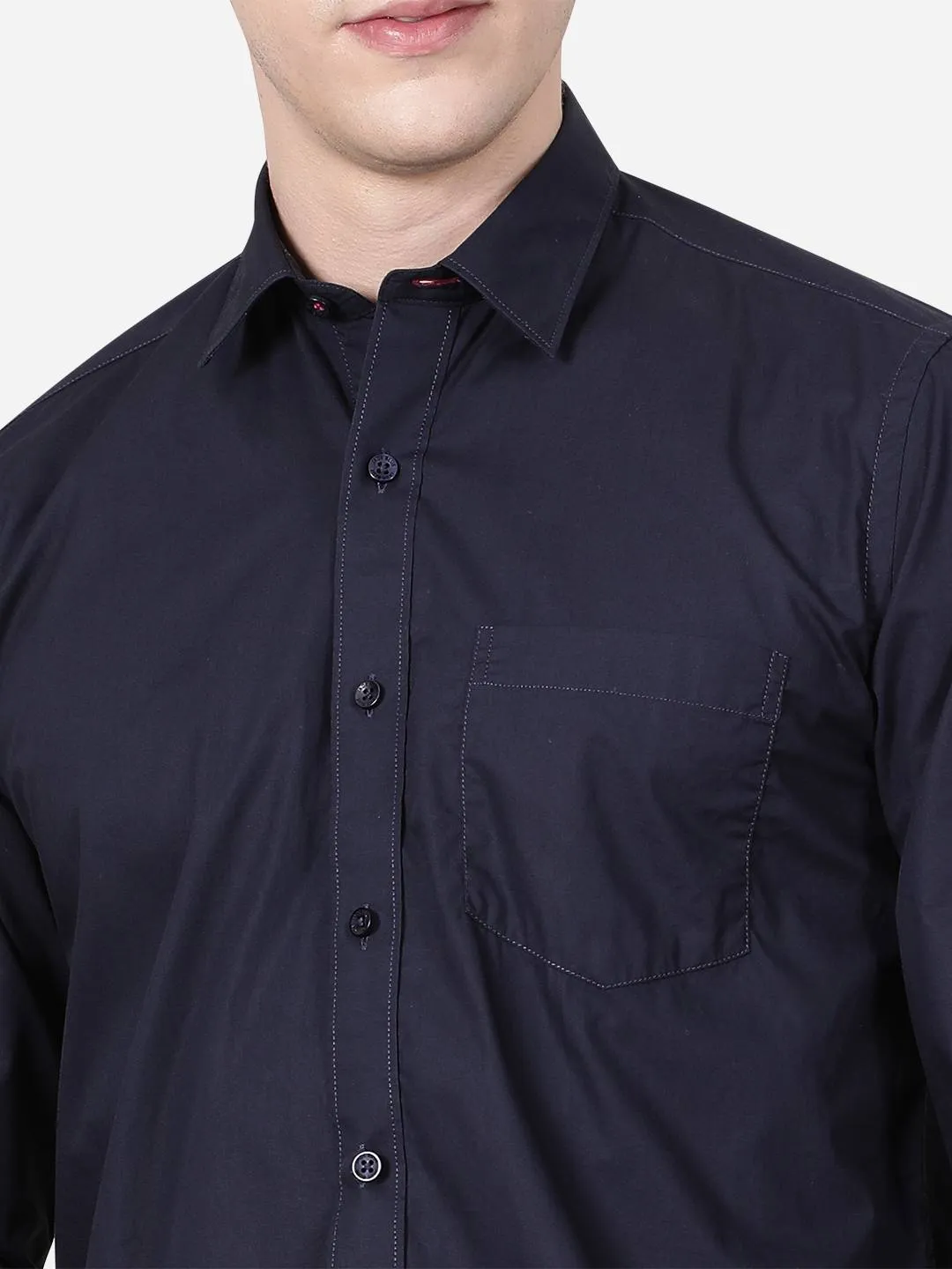 Navy Blue Solid Slim Fit Casual Shirt | JadeBlue