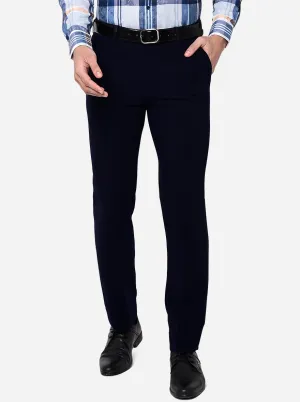 Navy Blue Solid Slim Fit Formal Trouser | JB Studio