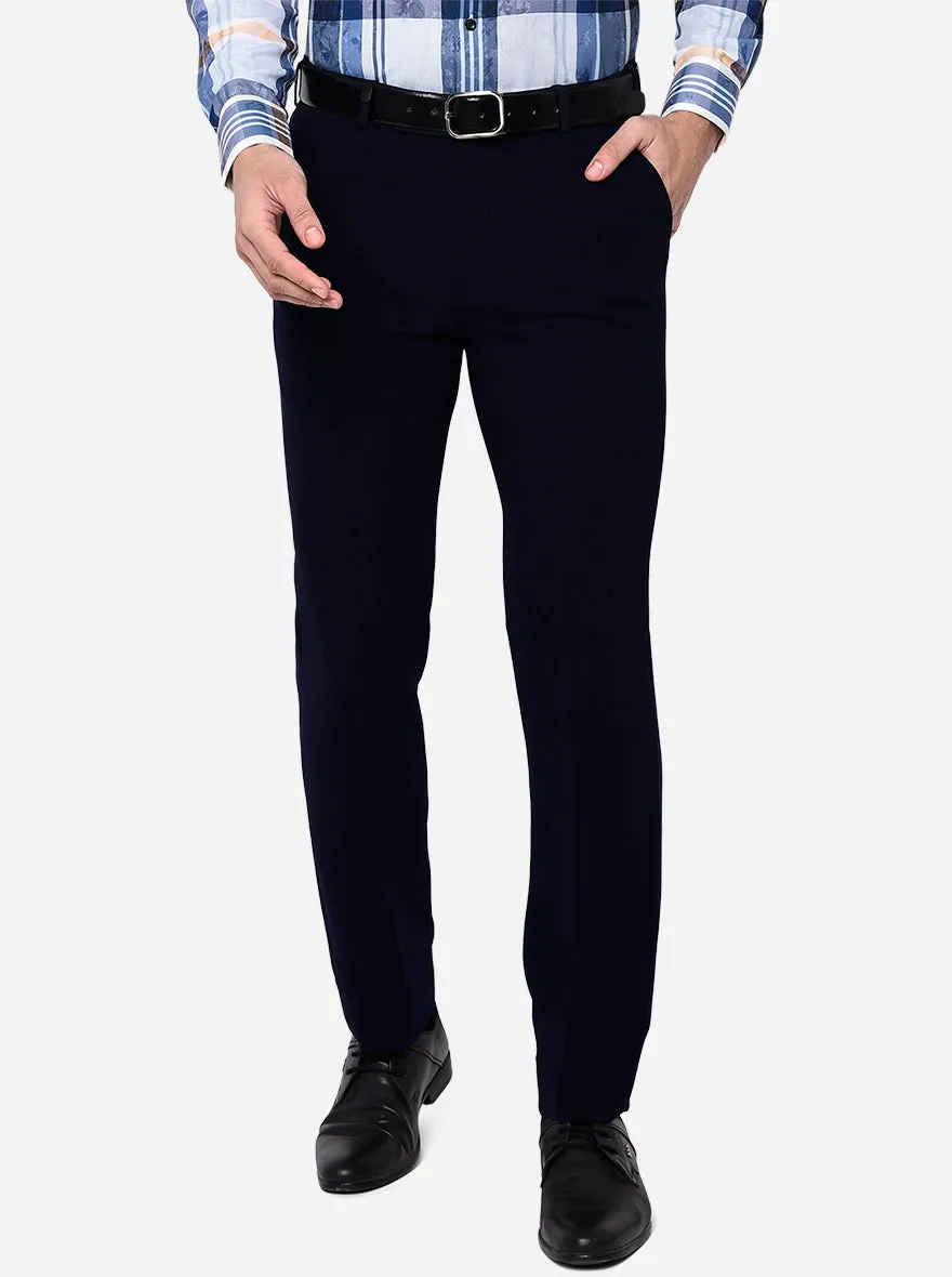 Navy Blue Solid Slim Fit Formal Trouser | JB Studio