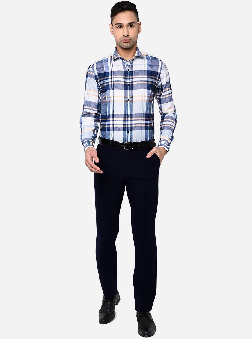 Navy Blue Solid Slim Fit Formal Trouser | JB Studio