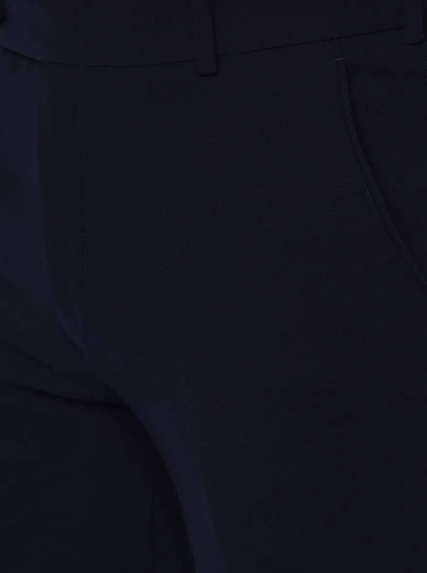 Navy Blue Solid Slim Fit Formal Trouser | JB Studio