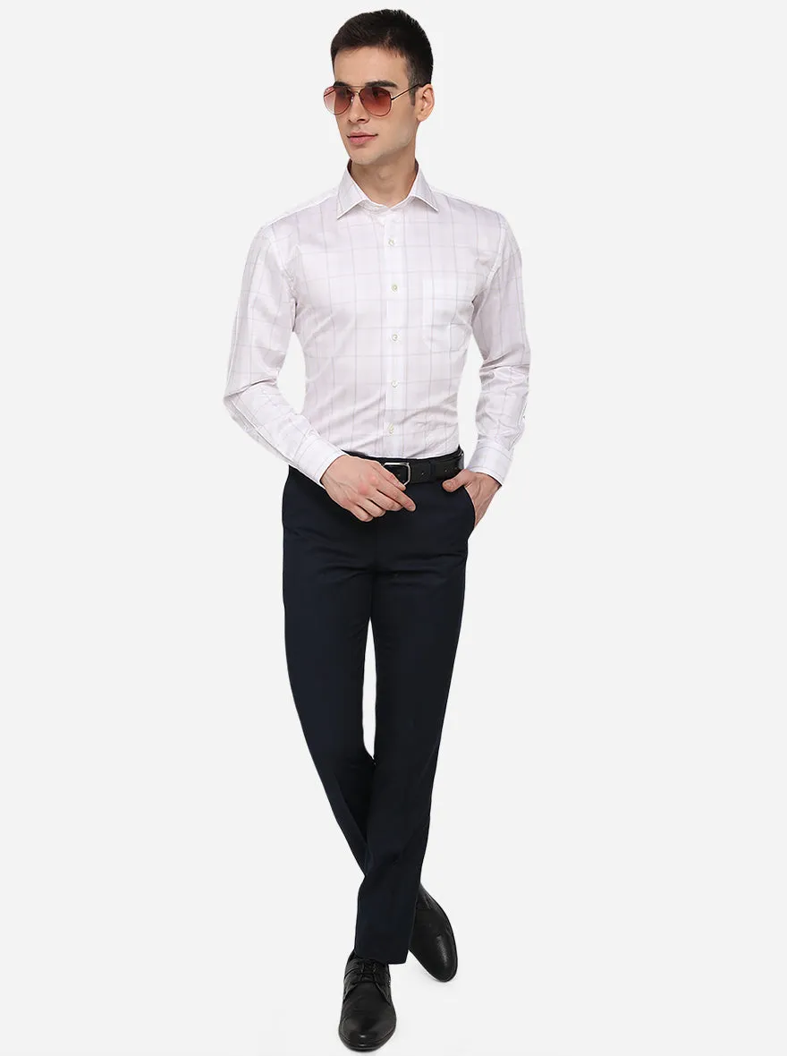 Navy Blue Solid Slim Fit Formal Trouser | Metal