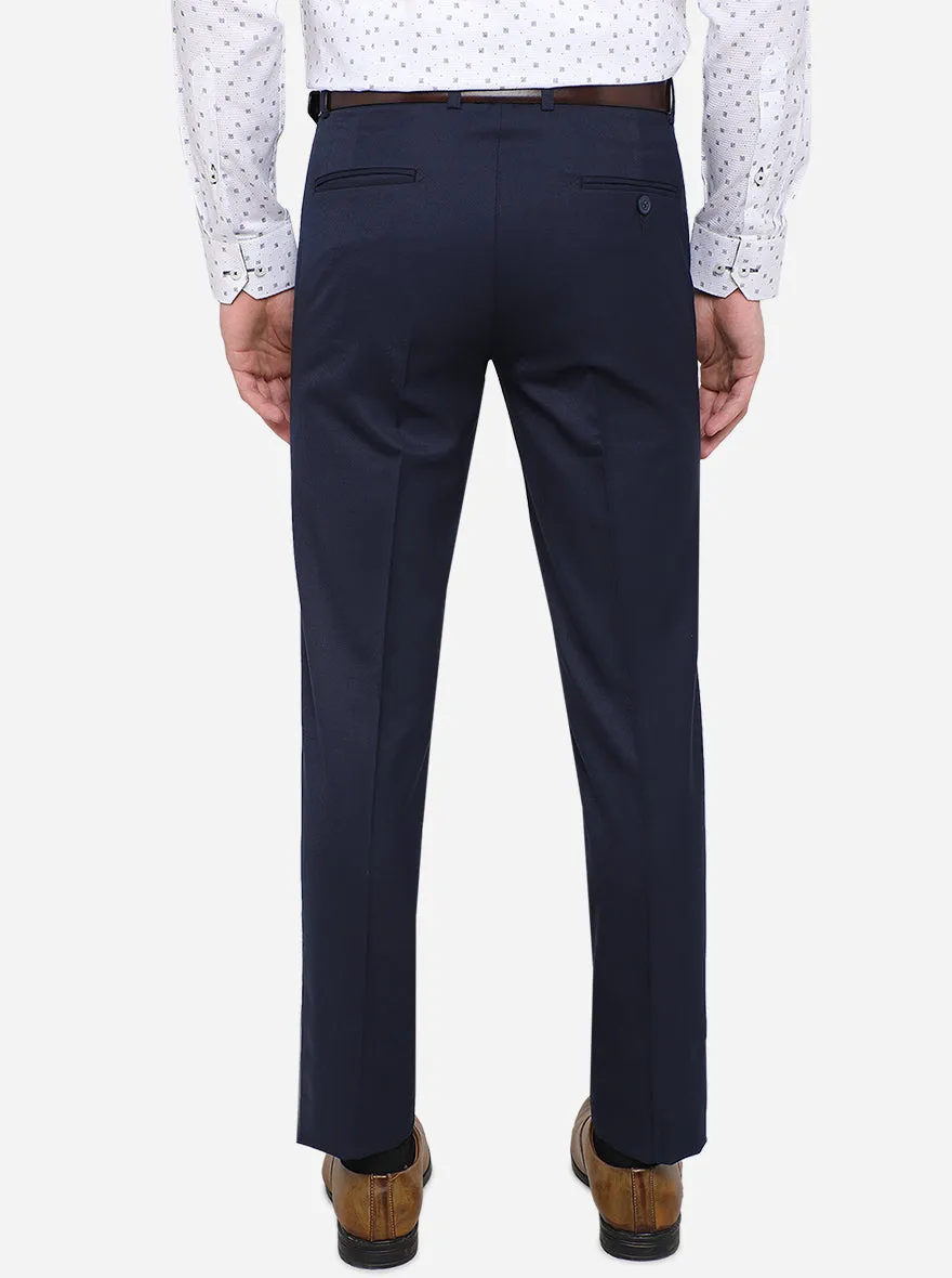 Navy Blue Solid Slim Fit Formal Trouser | Metal