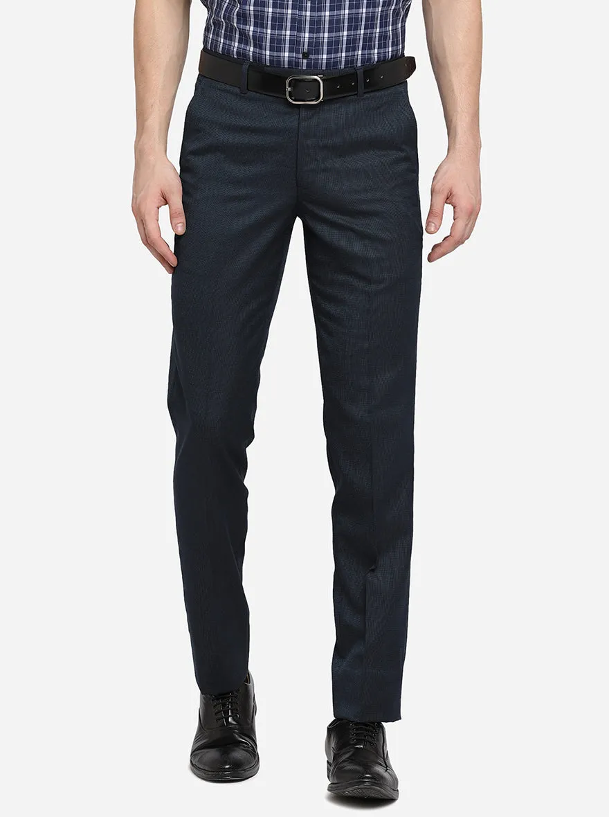 Navy Blue Solid Slim Fit Formal Trouser | Metal