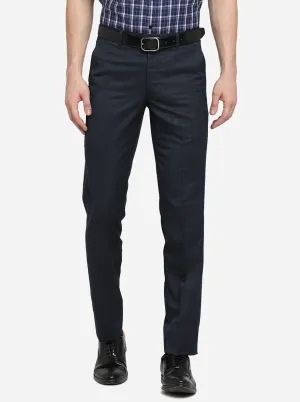 Navy Blue Solid Slim Fit Formal Trouser | Metal