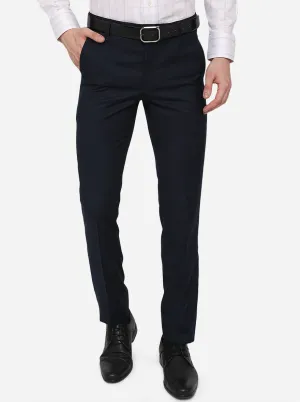Navy Blue Solid Slim Fit Formal Trouser | Metal