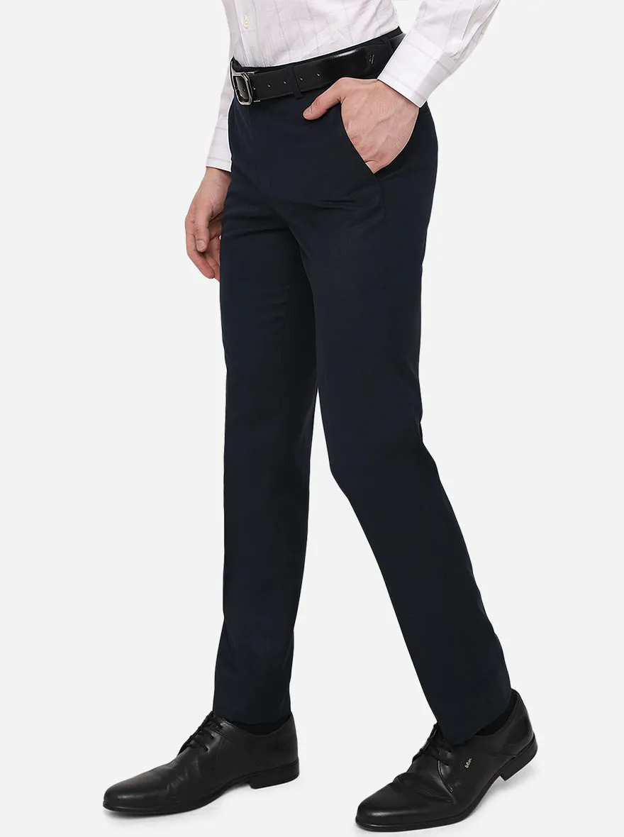 Navy Blue Solid Slim Fit Formal Trouser | Metal