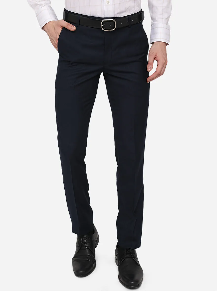 Navy Blue Solid Slim Fit Formal Trouser | Metal