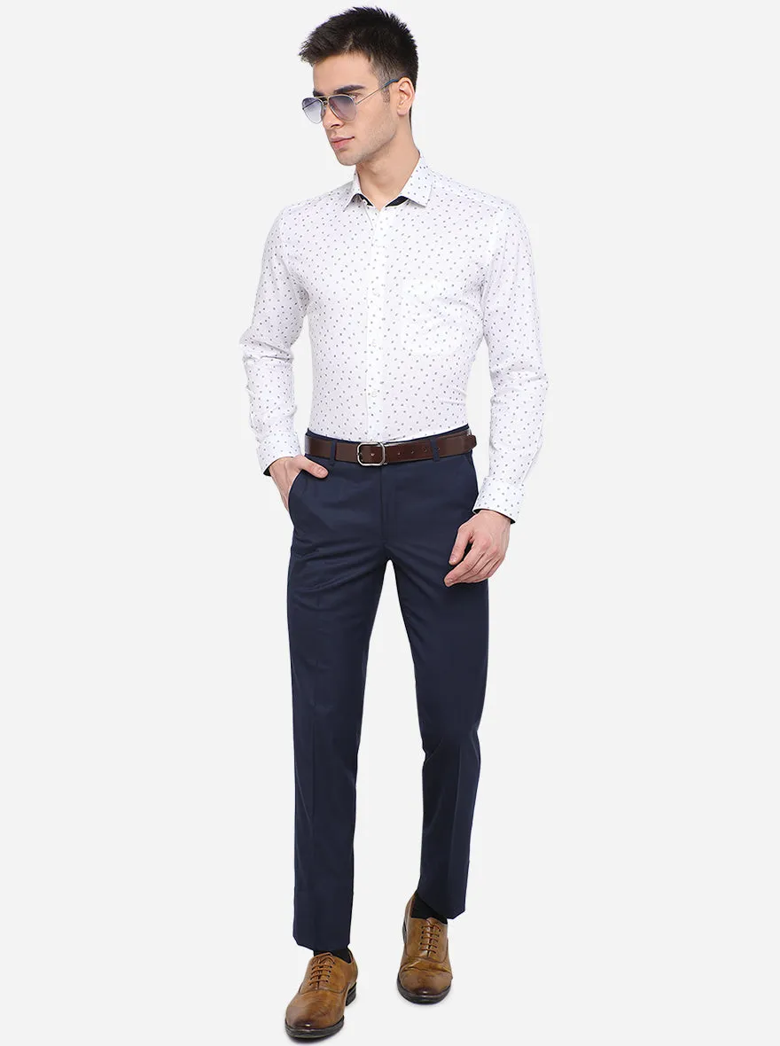 Navy Blue Solid Slim Fit Formal Trouser | Metal