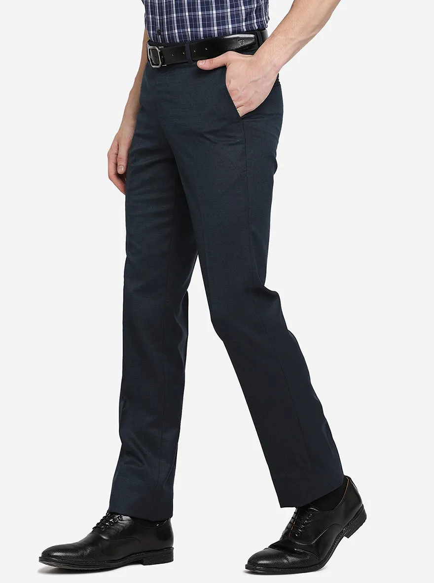Navy Blue Solid Slim Fit Formal Trouser | Metal