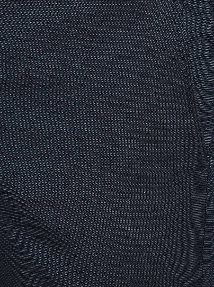 Navy Blue Solid Slim Fit Formal Trouser | Metal