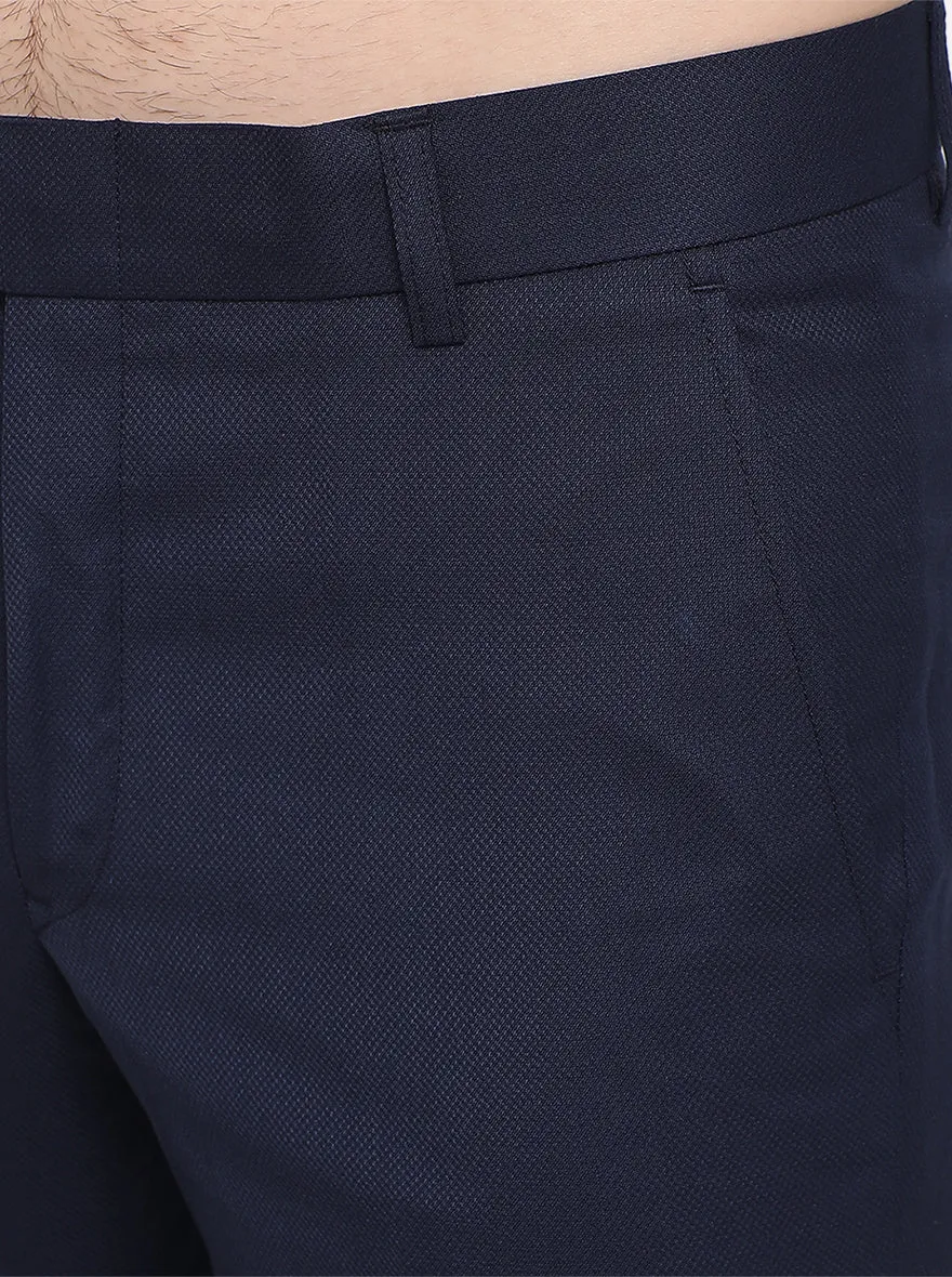 Navy Blue Solid Slim Fit Formal Trouser | Metal