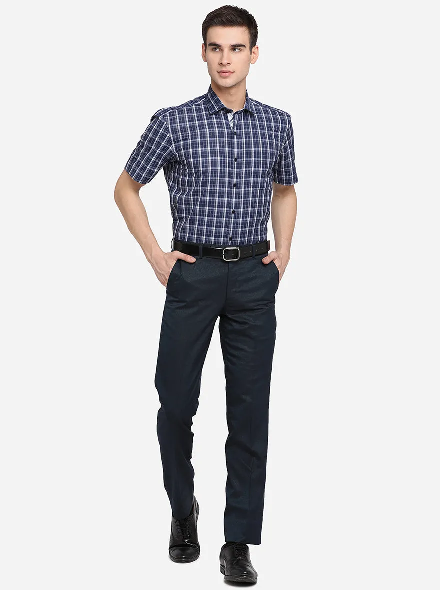Navy Blue Solid Slim Fit Formal Trouser | Metal
