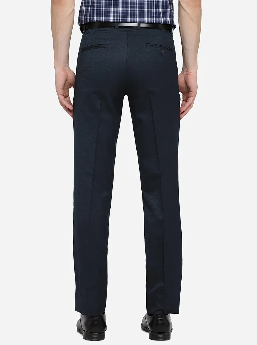 Navy Blue Solid Slim Fit Formal Trouser | Metal