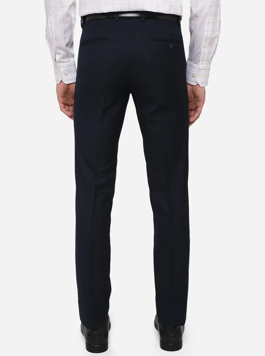 Navy Blue Solid Slim Fit Formal Trouser | Metal