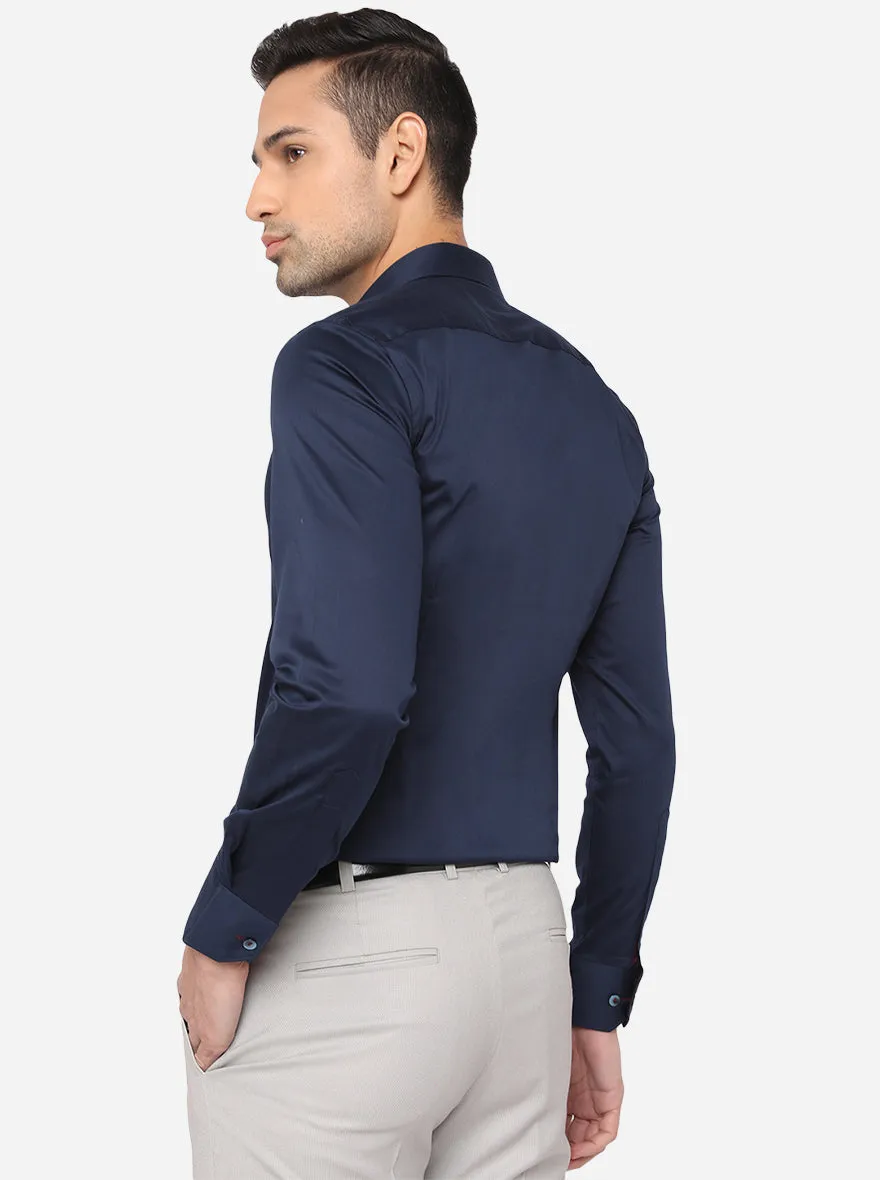 Navy Blue Solid Slim Fit Party Wear Shirt | Wyre