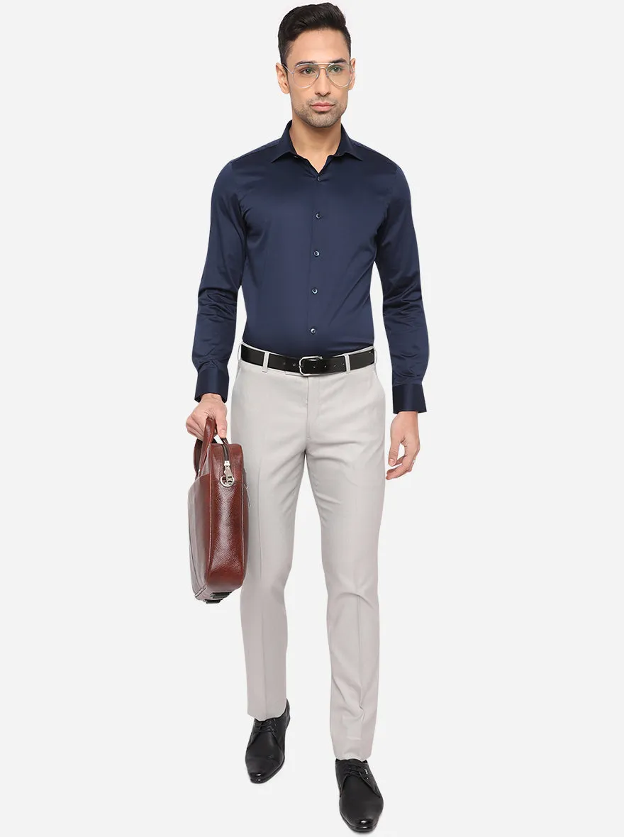 Navy Blue Solid Slim Fit Party Wear Shirt | Wyre