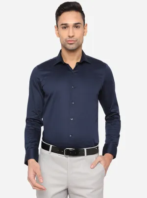 Navy Blue Solid Slim Fit Party Wear Shirt | Wyre