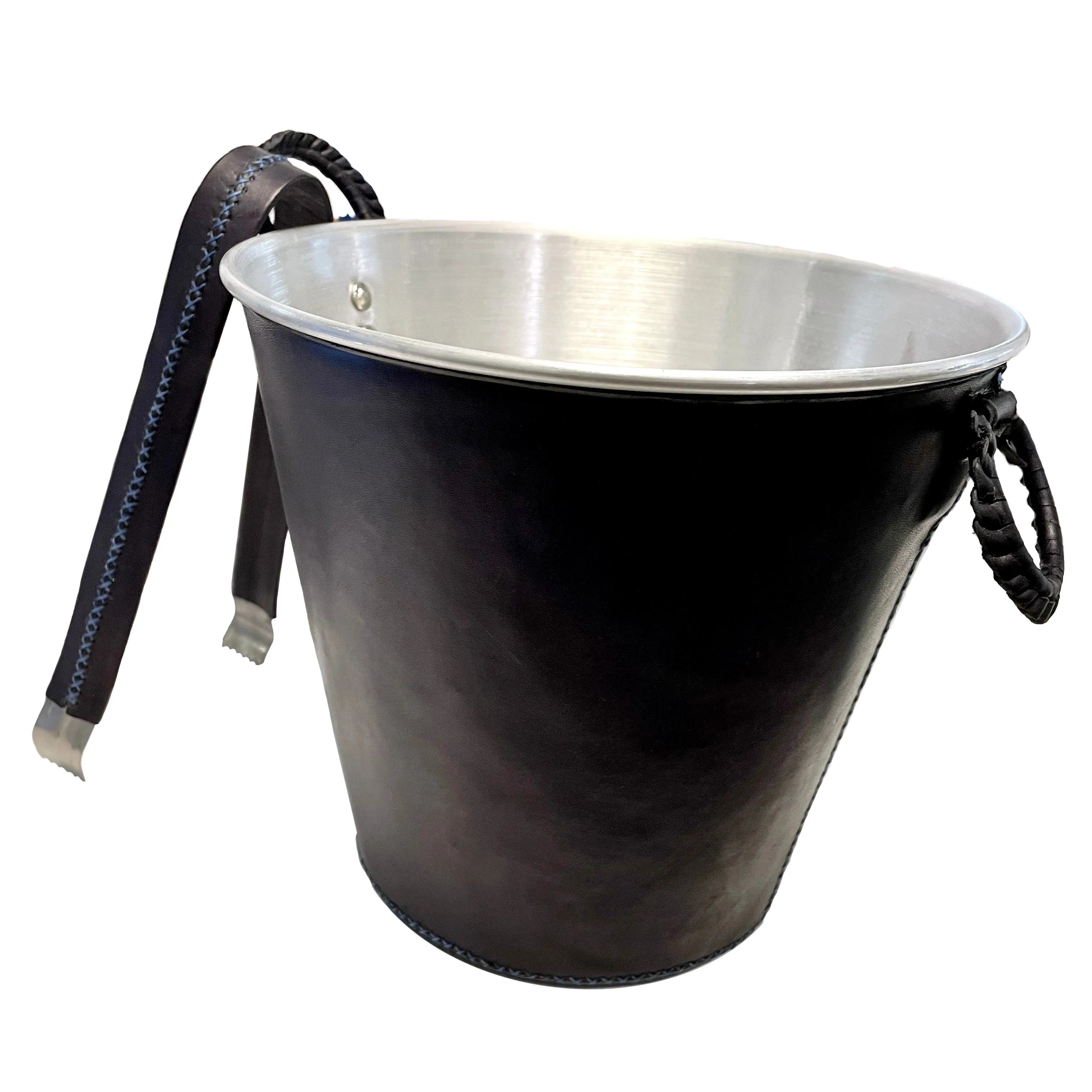 Navy Leather Ice Bucket