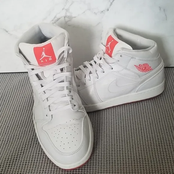 NIKE Air Jordan 1 Mid PREMIUM 'White Infrared Sneakers Shoes Men Size 13