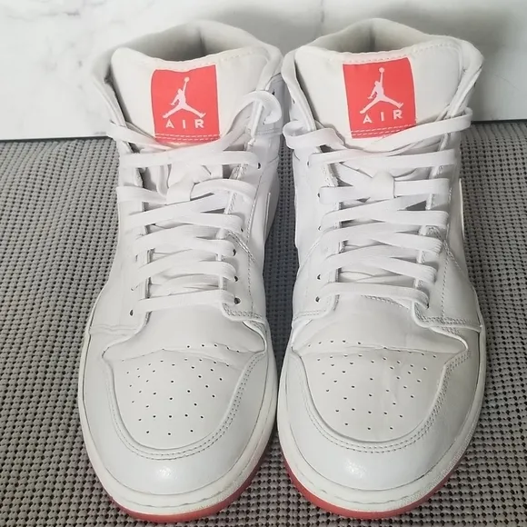 NIKE Air Jordan 1 Mid PREMIUM 'White Infrared Sneakers Shoes Men Size 13