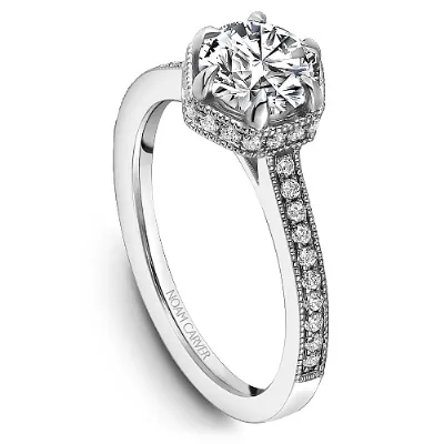 Noam Carver 14kt White Gold 1.00ct Round Halo with Diamond Shoulders