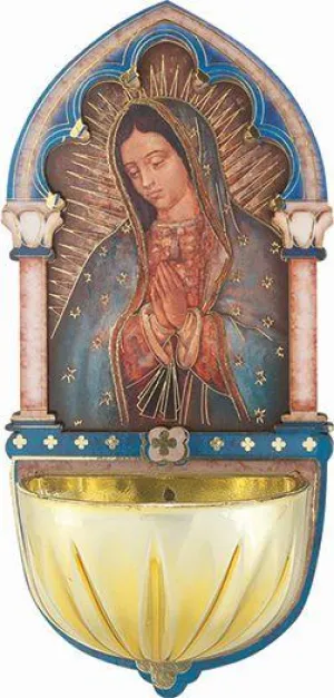 Our Lady of Guadalupe Gold Embossed Laser Cut Multi-Dimensional Holy Water Font (5")