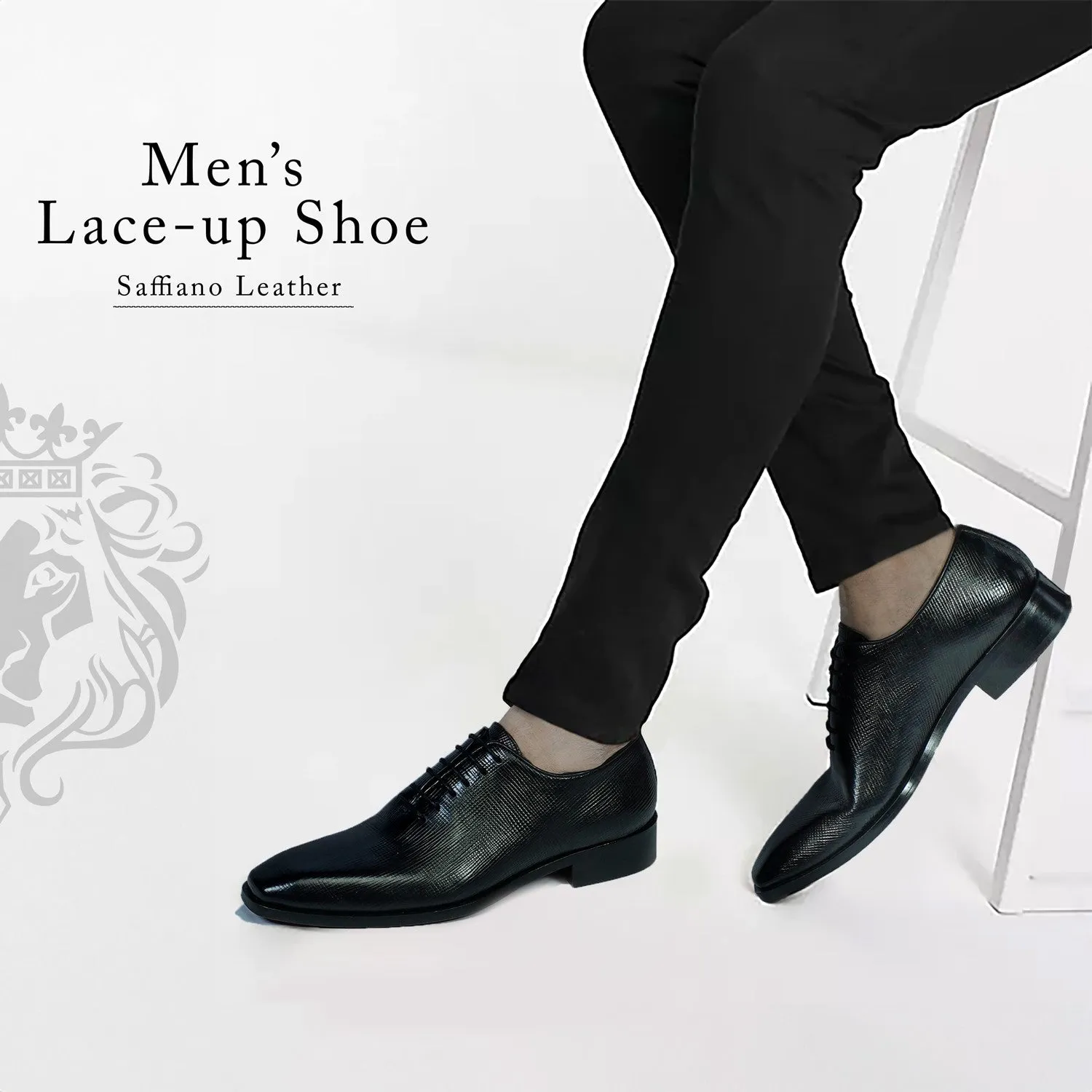 Oxford Lace-Up Formal Shoes in Black Saffiano Leather