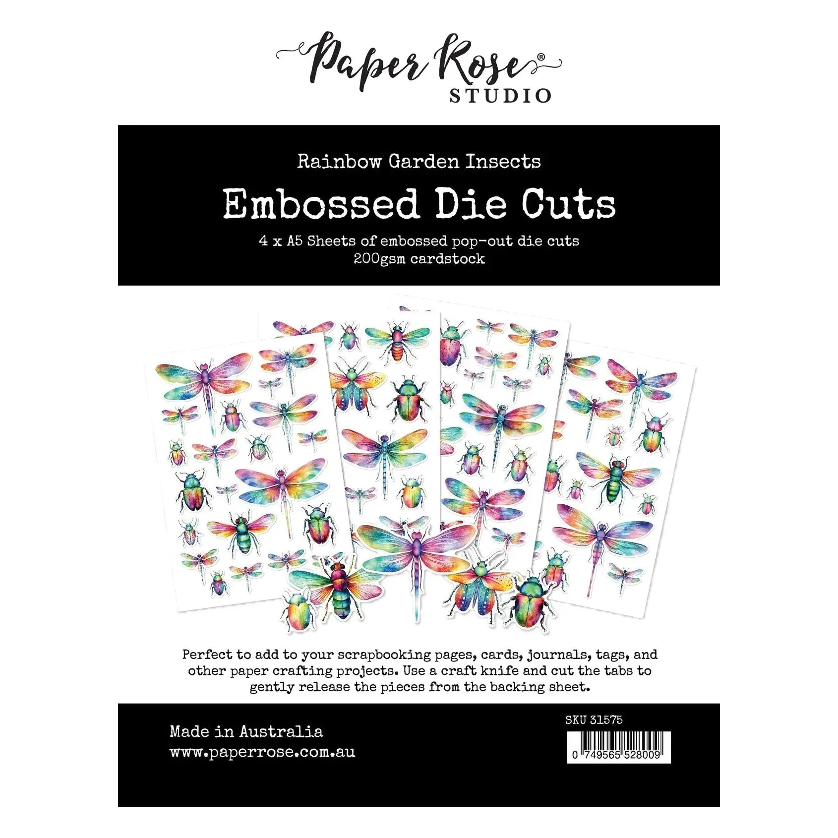 Paper Rose Studio - Rainbow Garden Insects - Embossed Die Cuts