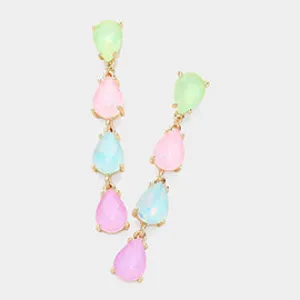 Pastel Multi-Color Multi Teardrop Dangle Pageant Earrings | Headshot Earrings |  621006