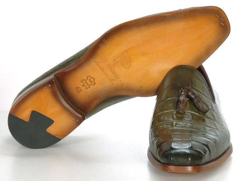 Paul Parkman Men's Croco-Embossed Calfskin Tassel Loafers in Green