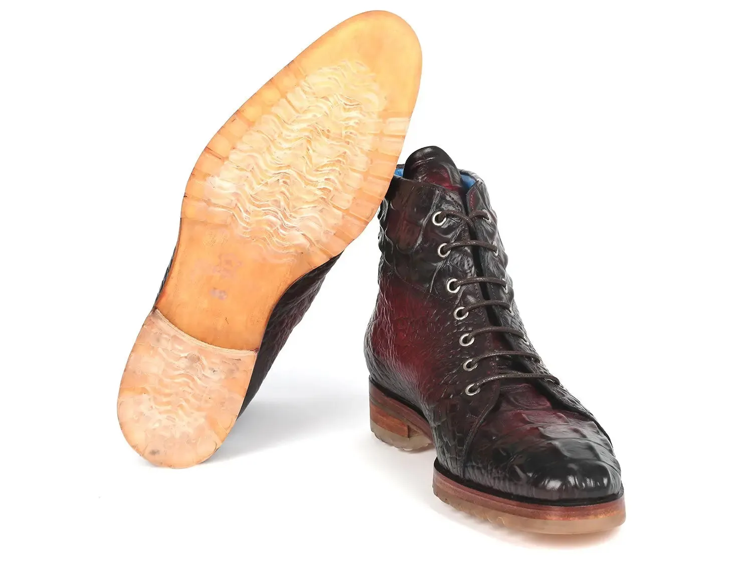 Paul Parkman Men's Croco-Embossed Leather Boots in Bordeaux