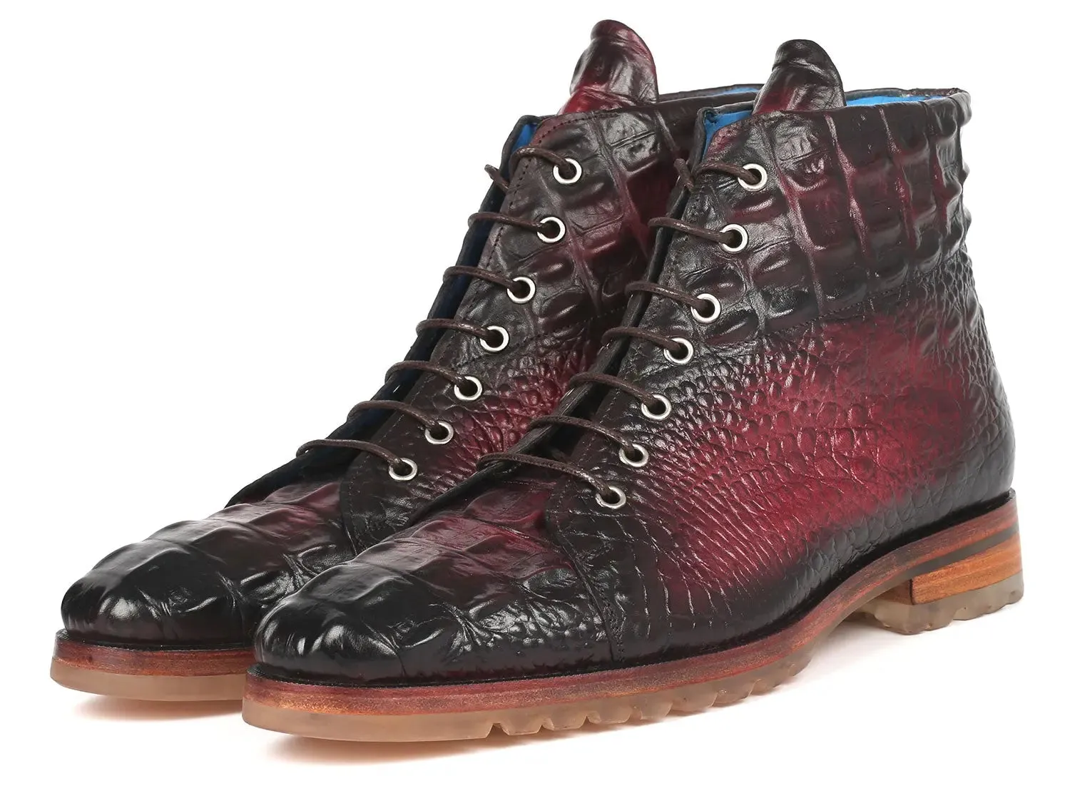 Paul Parkman Men's Croco-Embossed Leather Boots in Bordeaux