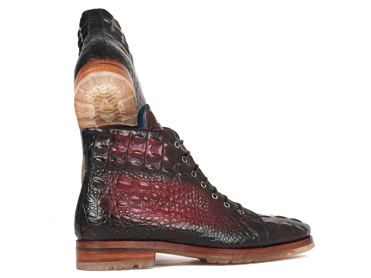 Paul Parkman Men's Croco-Embossed Leather Boots in Bordeaux